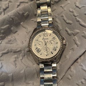 Gently Loved Silver Fossil Watch
